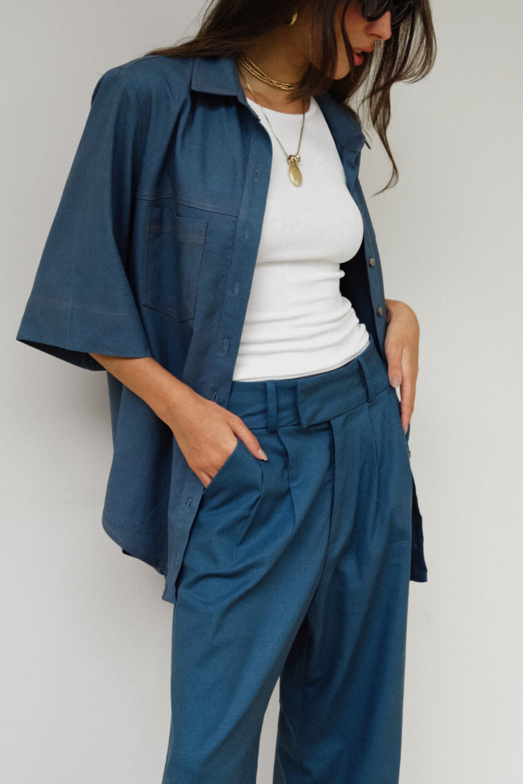 Calça Pantalona De Linho Eliza - Azul Jeans