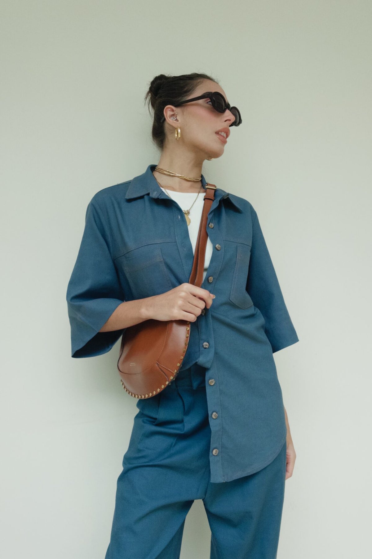 Camisa De Linho Pespontada Lina - Azul Jeans