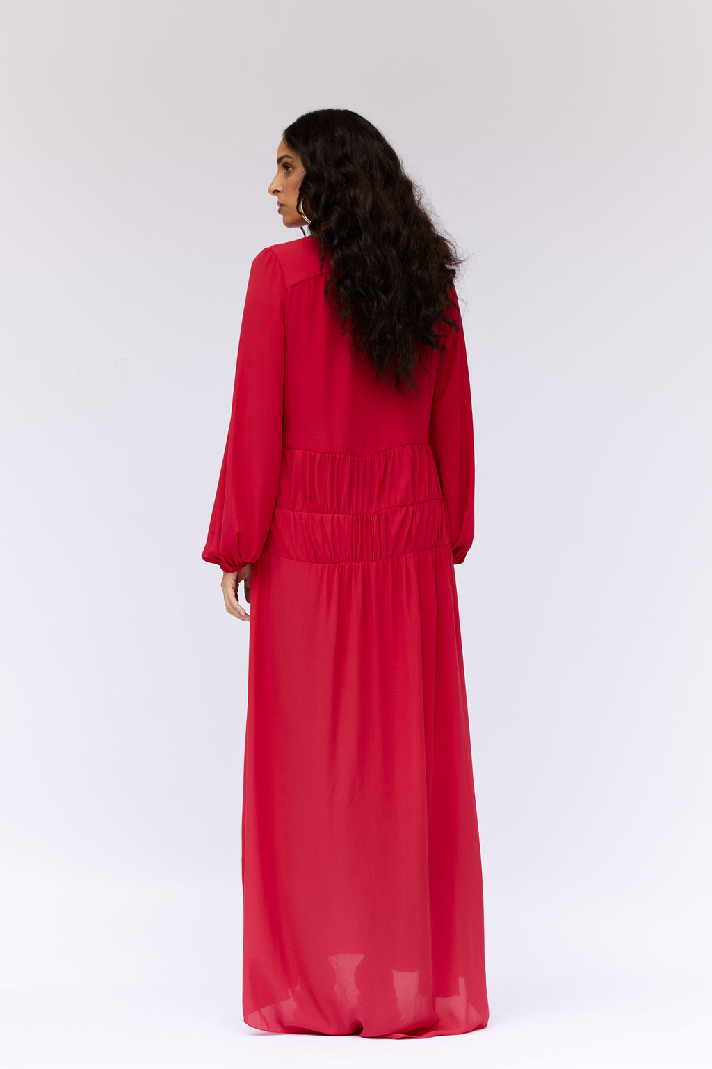 Vestido Decote V Mangas Longas Zoe - Vermelho