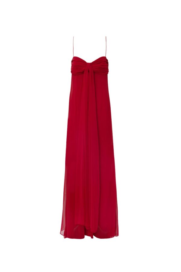 Vestido Longo Fluido Com Decote Drapeado E Faixa Camille - Vinho