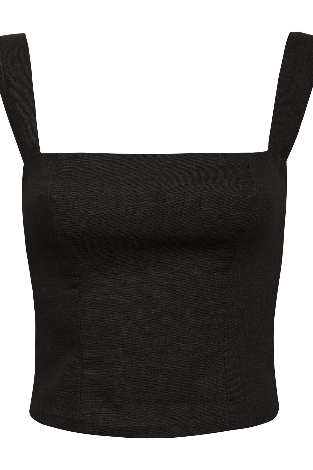 Blusa De Linho Decote Quadrado E Alças Largas Marquesa - Preto