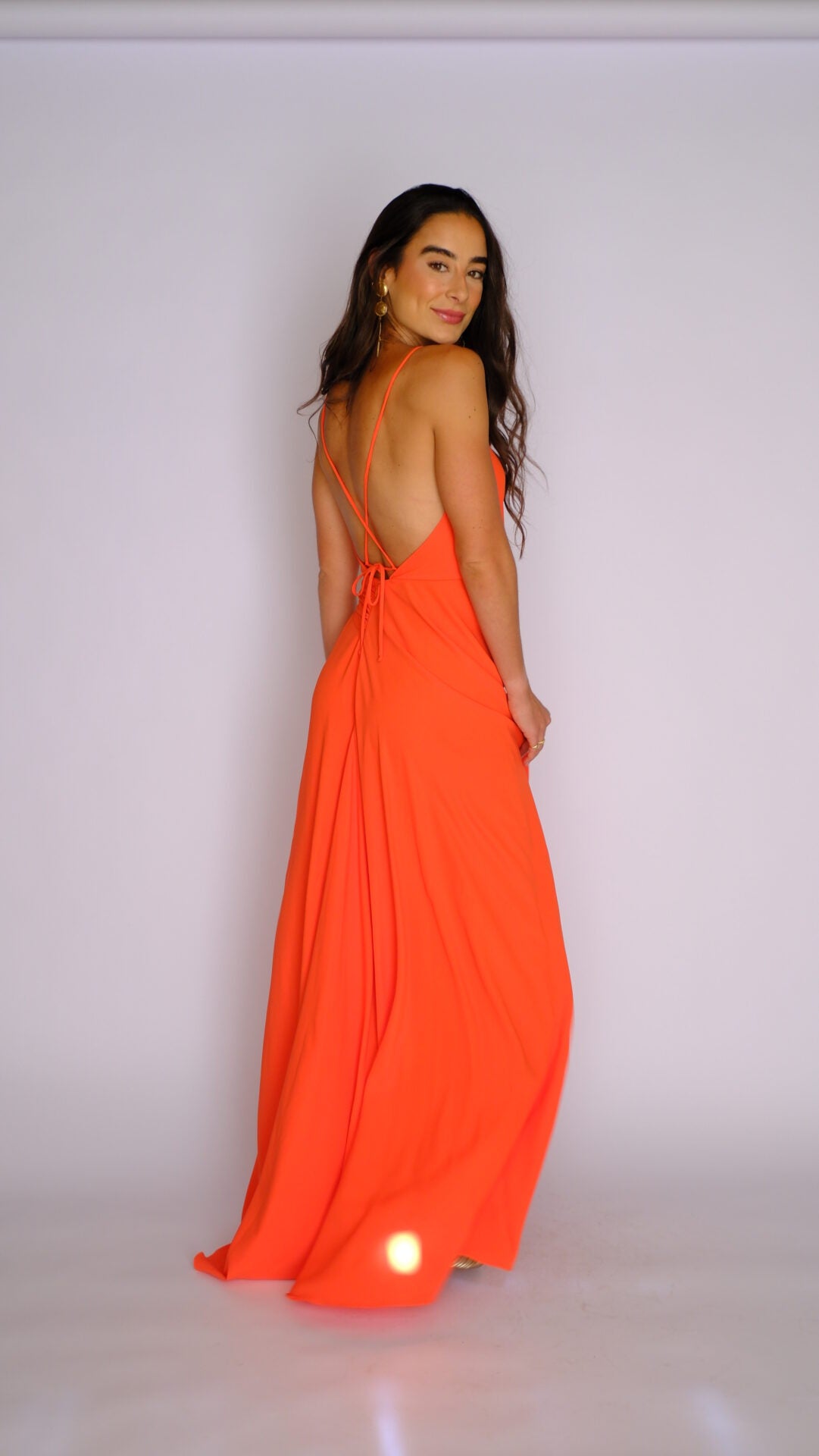Vestido Drapeado Frente Única Com Fenda Pri – Laranja