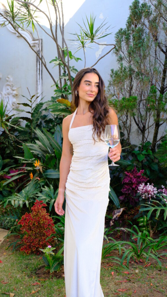 Vestido Longo De Veludo Drapeado Dora - Off White