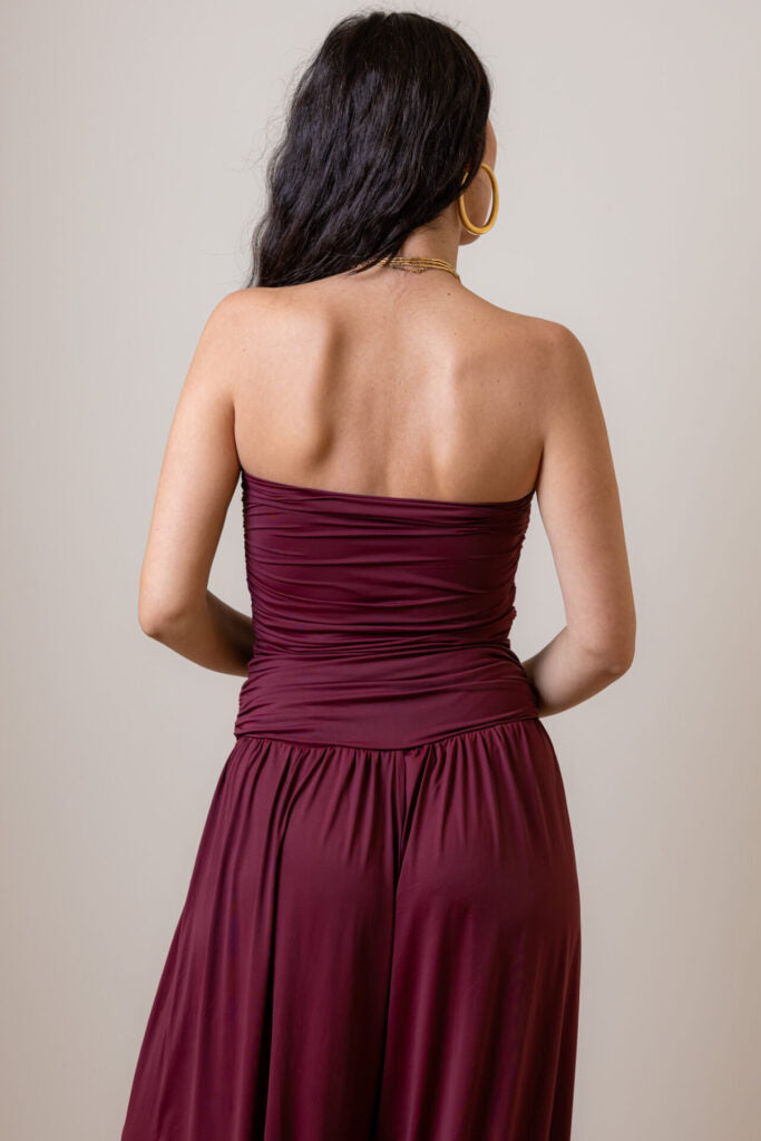 Calça Aladim de Malha Com Pala Drapeada Aghata – Vinho