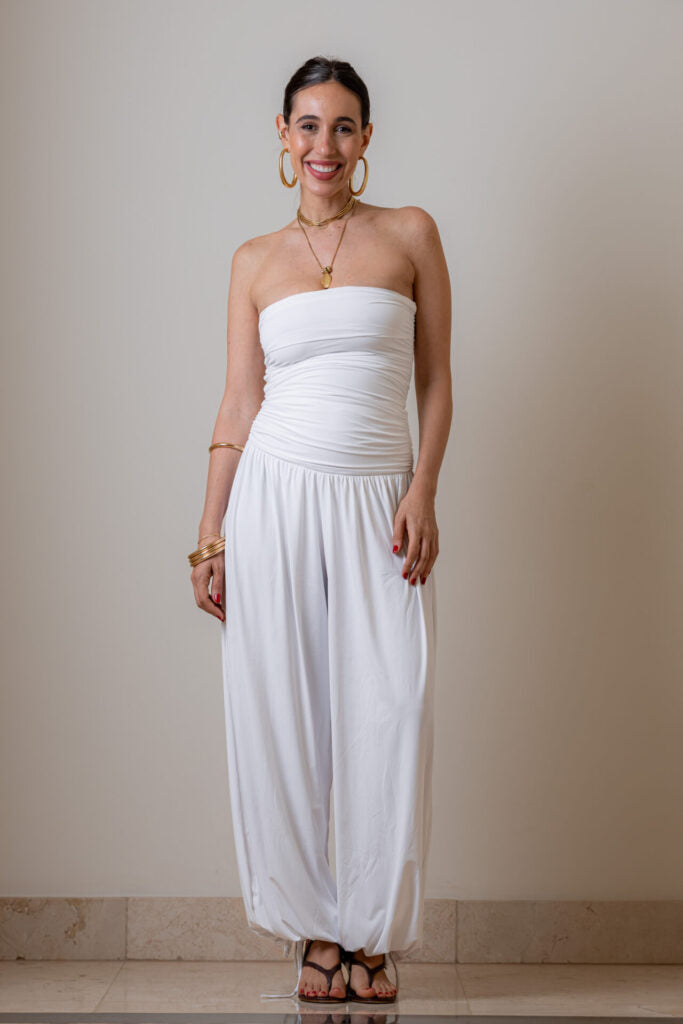 Body Sem Alças de Malha Fria Drapeado Catarina - Off White