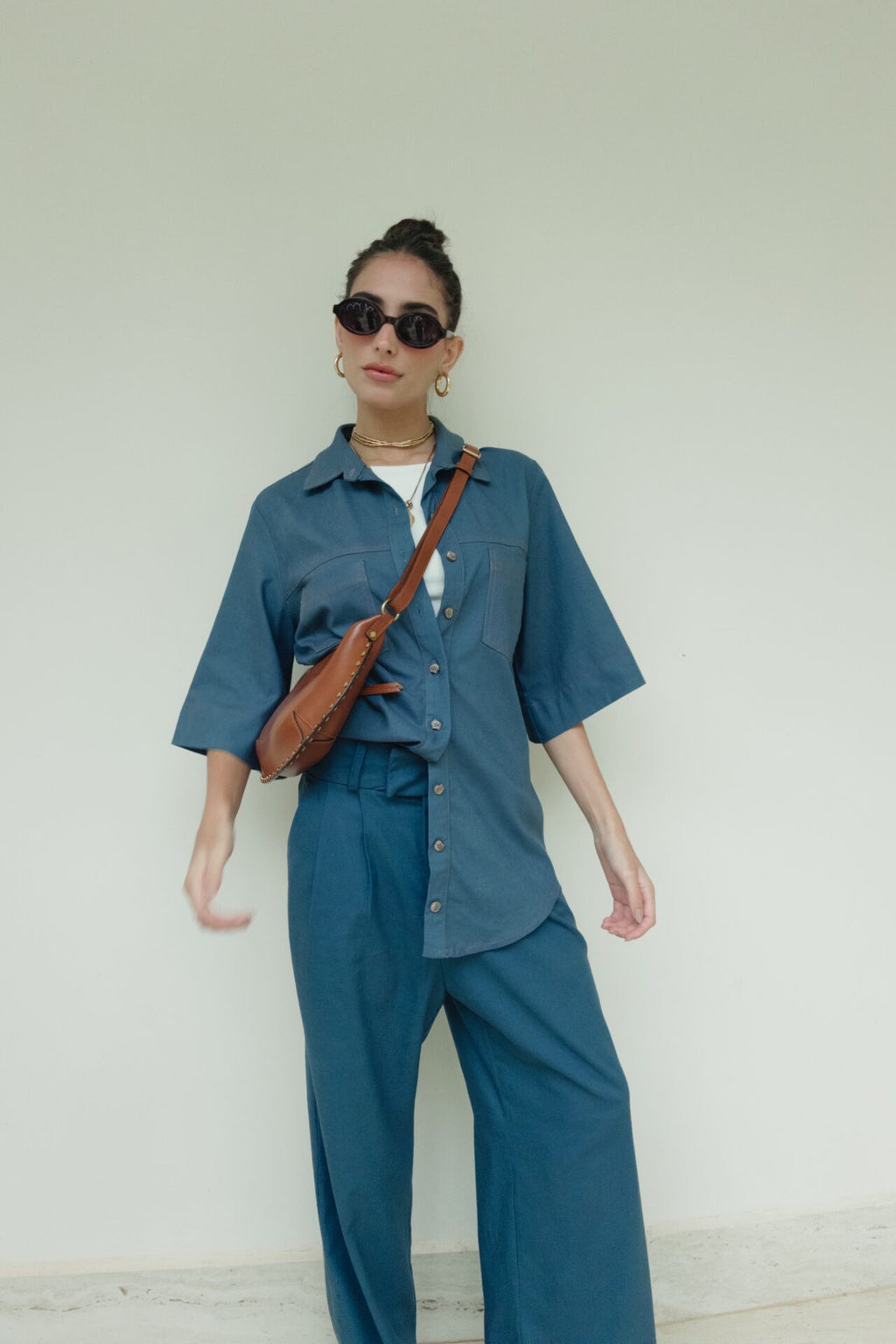 Camisa De Linho Pespontada Lina - Azul Jeans