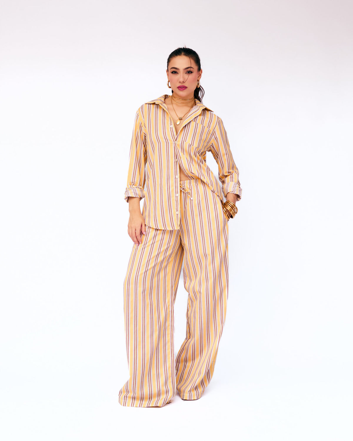 Calça Pantalona Listrada Bianca – Amarelo