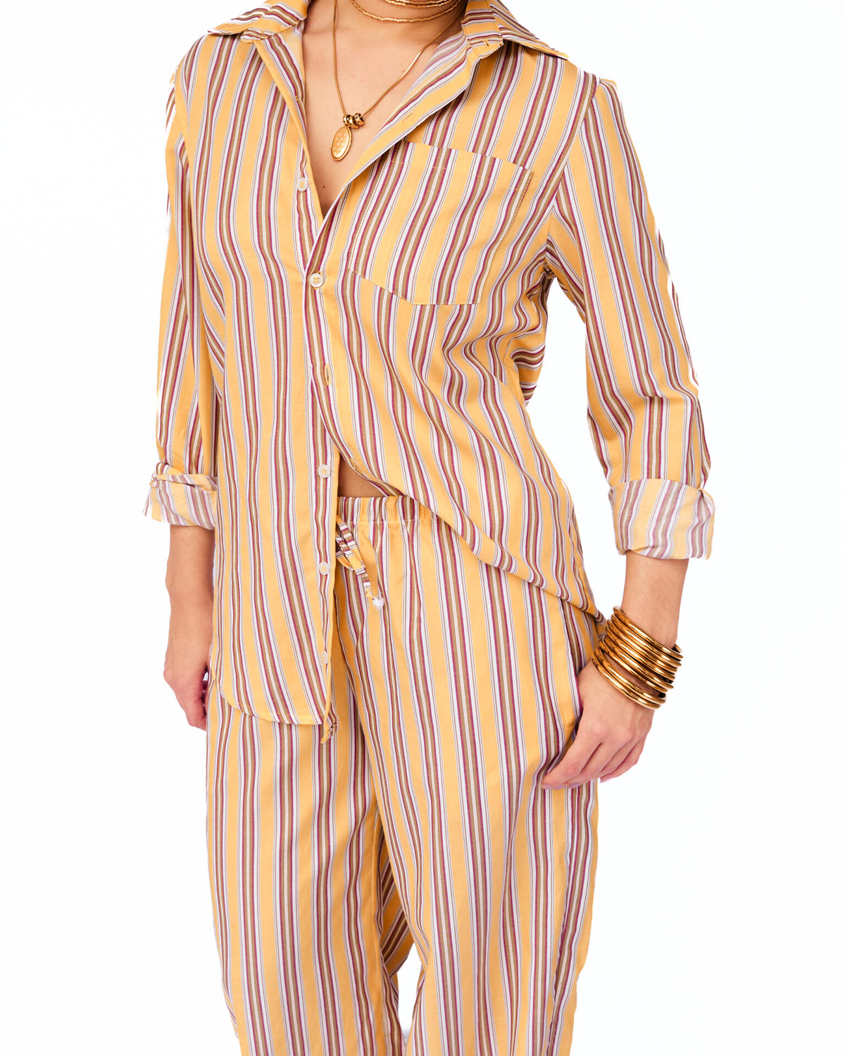 Calça Pantalona Listrada Bianca – Amarelo