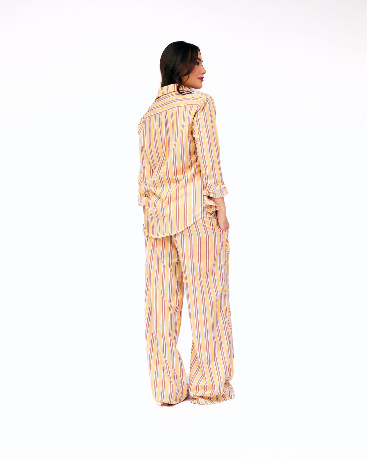 Calça Pantalona Listrada Bianca – Amarelo