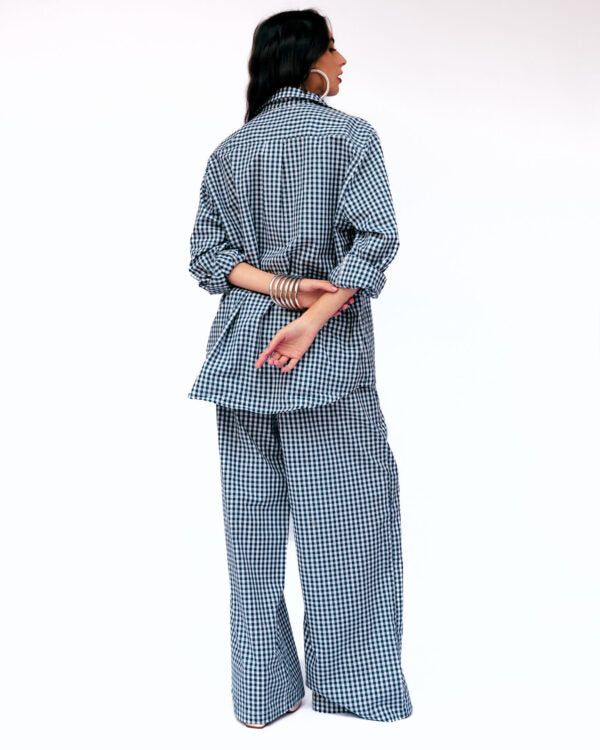 Calça Pantalona Xadrez Bianca - Azul