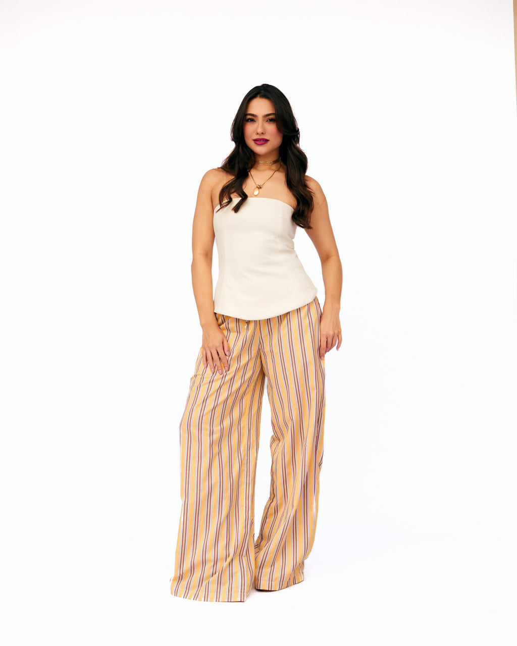 Calça Pantalona Listrada Bianca – Amarelo