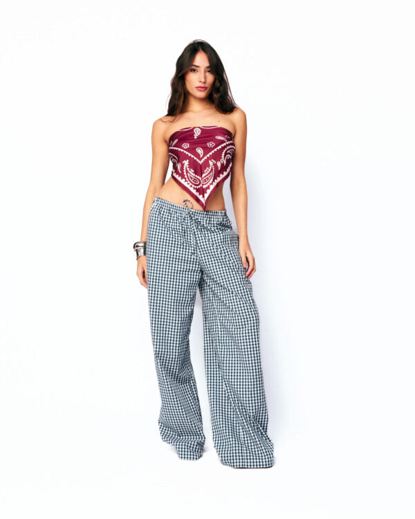 Calça Pantalona Xadrez Bianca - Azul