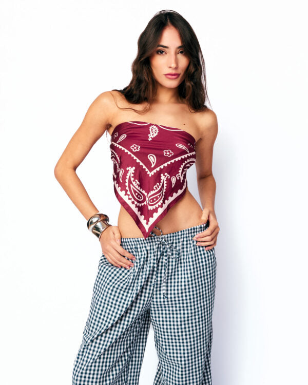 Calça Pantalona Xadrez Bianca - Azul