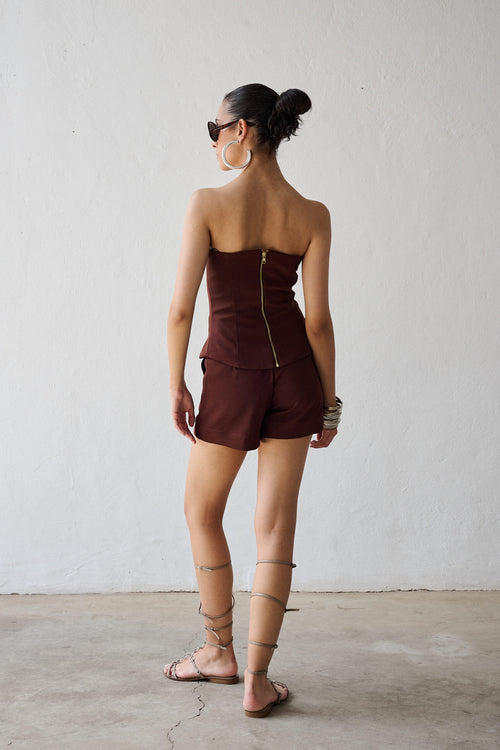 Blusa Peplum Sem Alça Olga - Marrom
