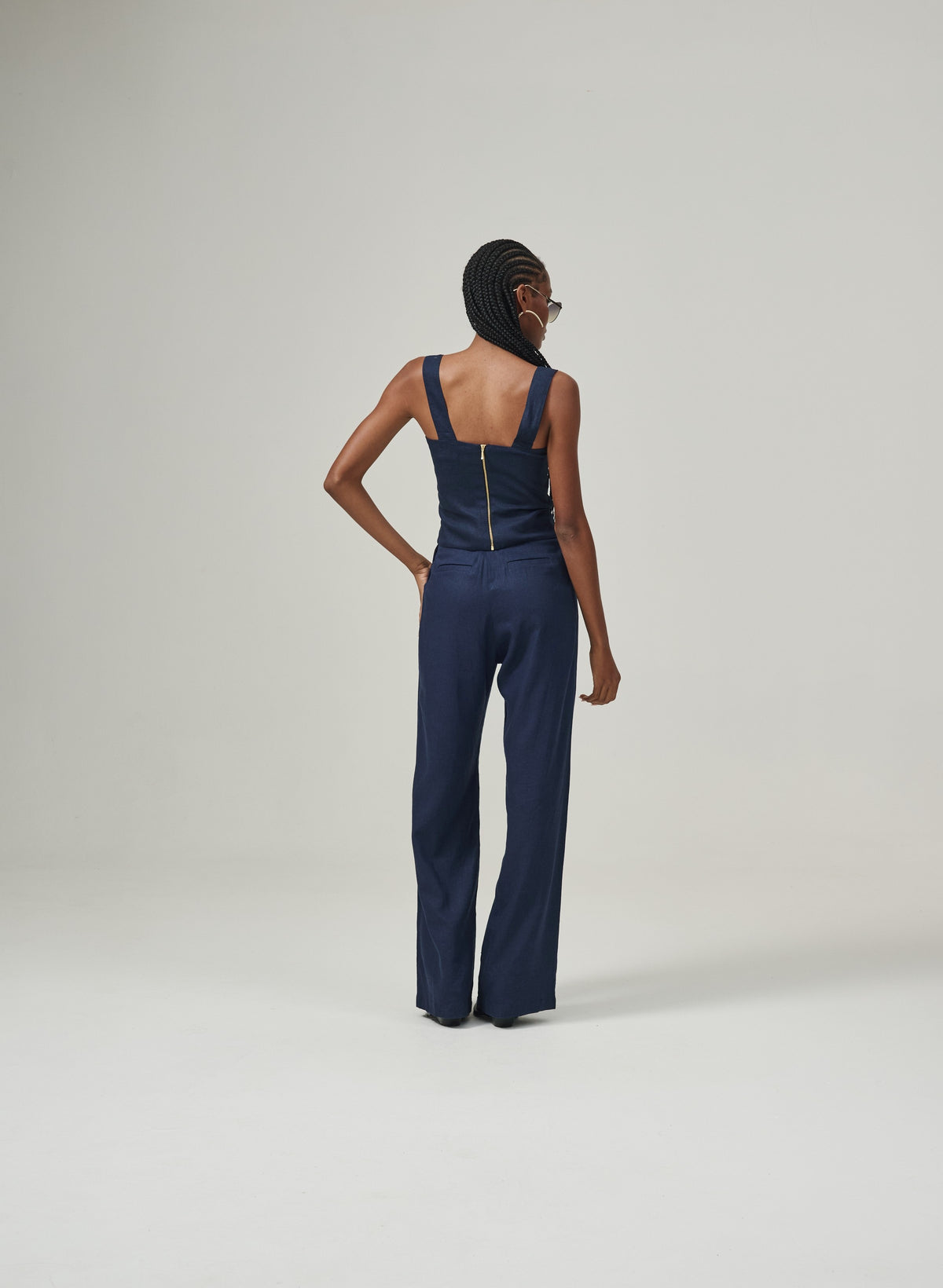 Blusa De Linho Decote Quadrado E Alças Largas Marquesa - Marinho