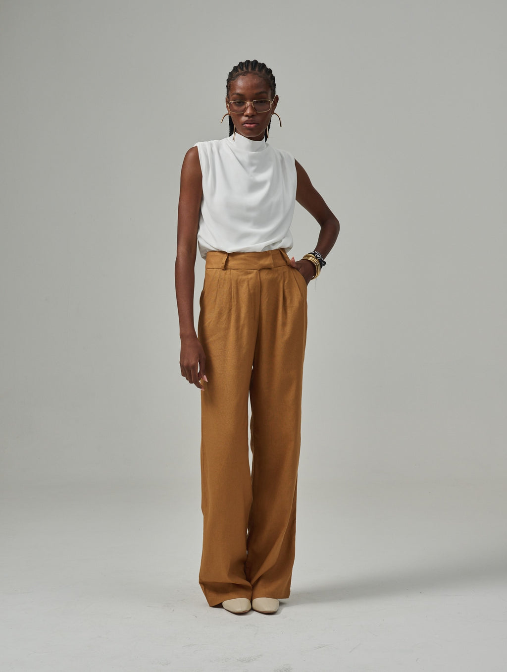 Calça Pantalona De Linho Eliza - Caramelo