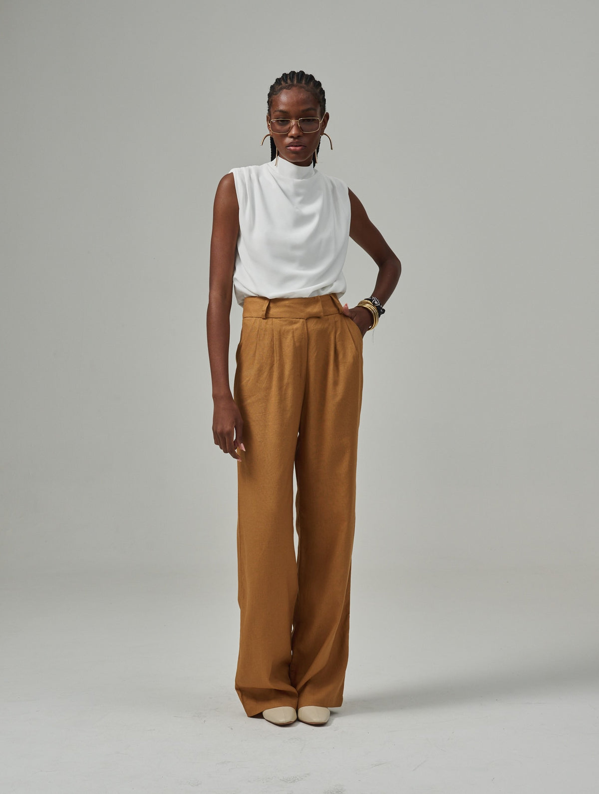 Calça Pantalona De Linho Eliza - Caramelo