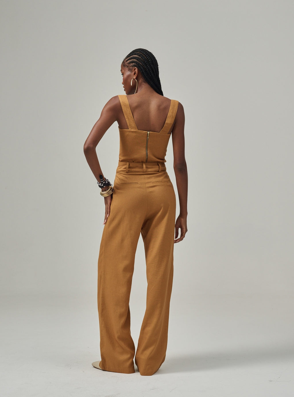 Calça Pantalona De Linho Eliza - Caramelo