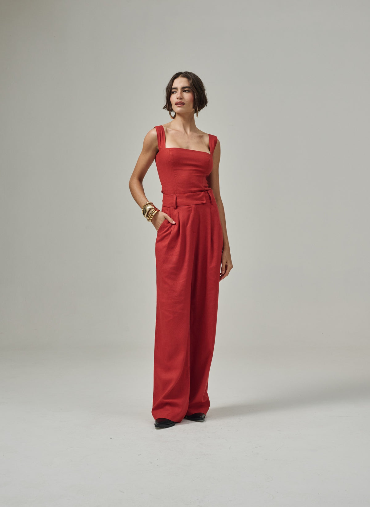 Blusa De Linho Decote Quadrado E Alças Largas Marquesa - Terra