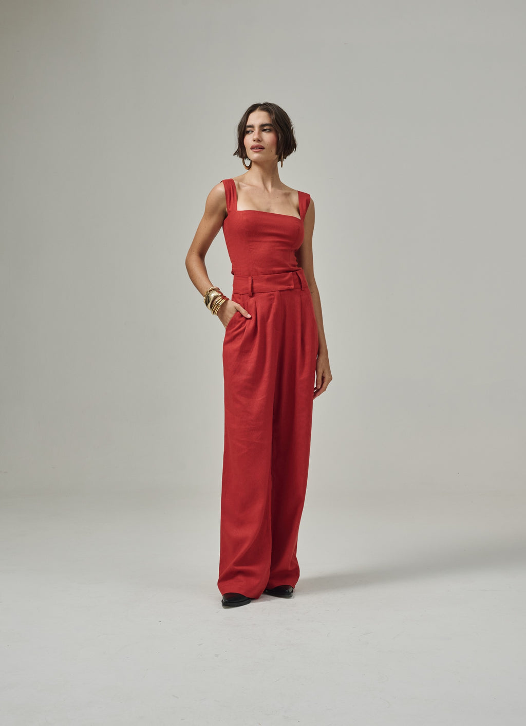 Calça Pantalona De Linho Eliza - Terra
