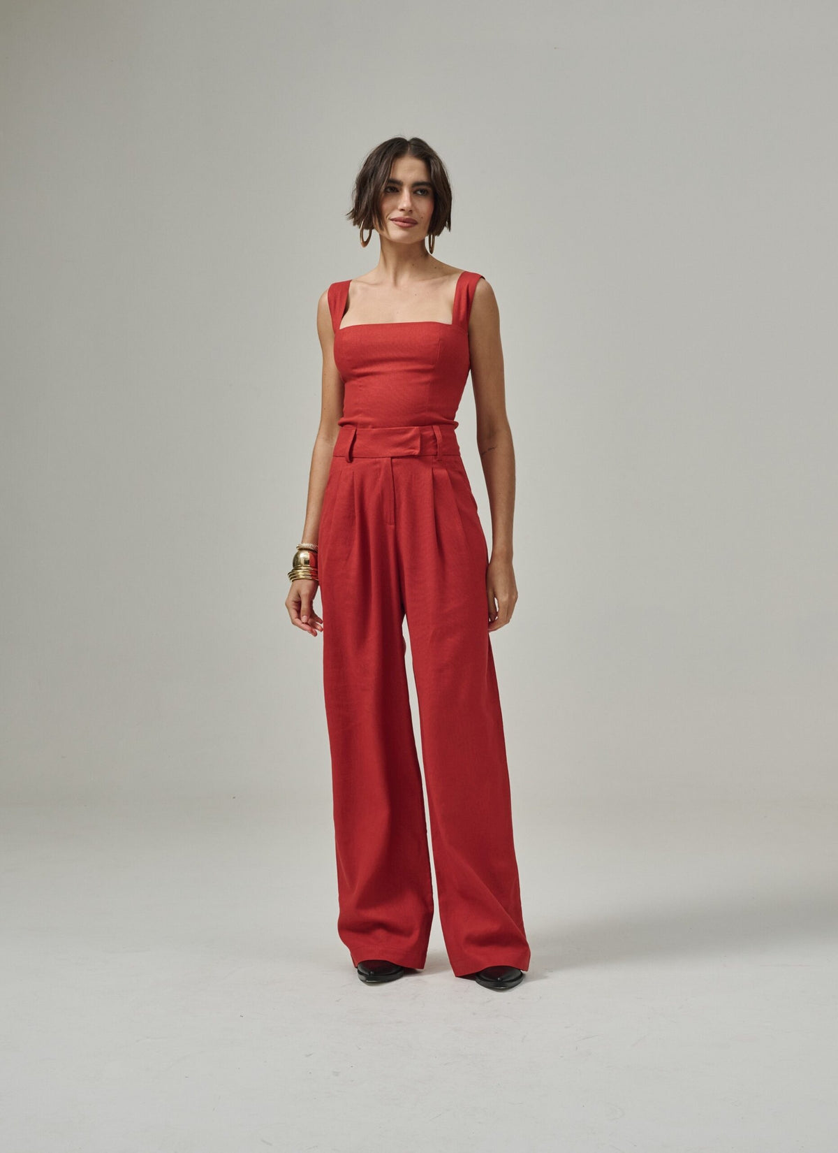 Blusa De Linho Decote Quadrado E Alças Largas Marquesa - Terra