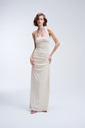 Vestido Longo De Veludo Drapeado Dora - Off White