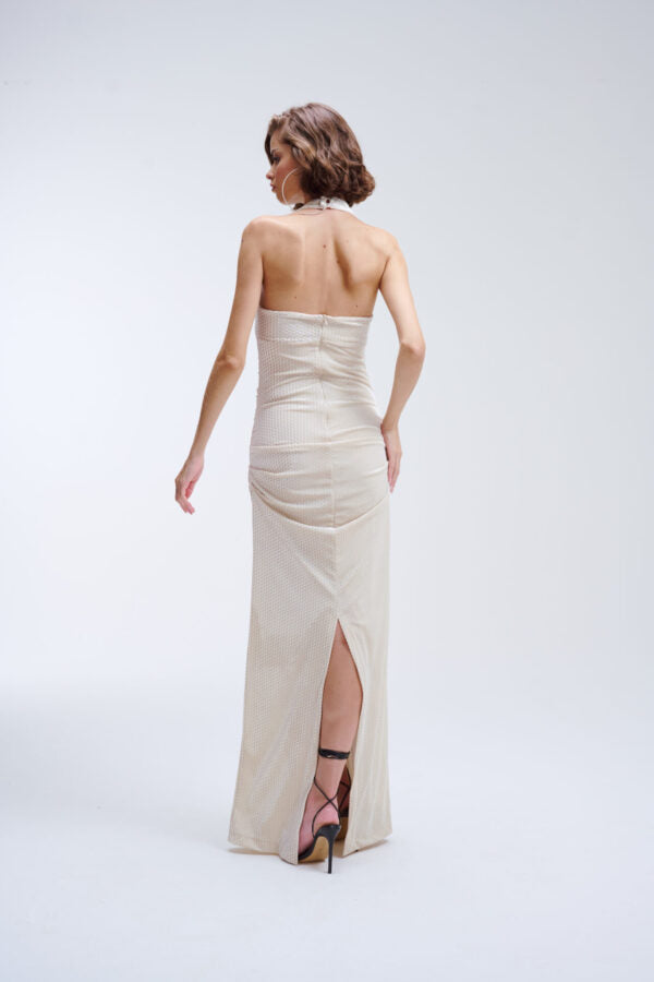 Vestido Longo De Veludo Drapeado Dora - Off White