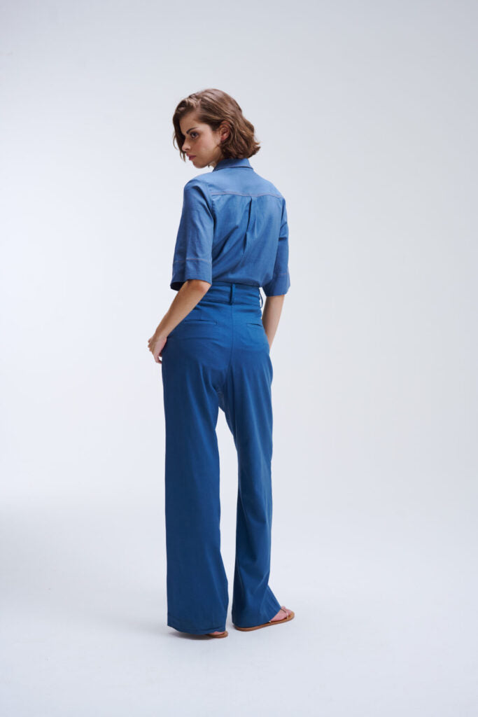 Camisa De Linho Pespontada Lina - Azul Jeans