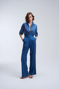 Camisa De Linho Pespontada Lina - Azul Jeans
