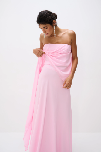 Conjunto Sem Alça Com Blusa Assimétrica e Saia Longa Siena - Rosa Chiclete