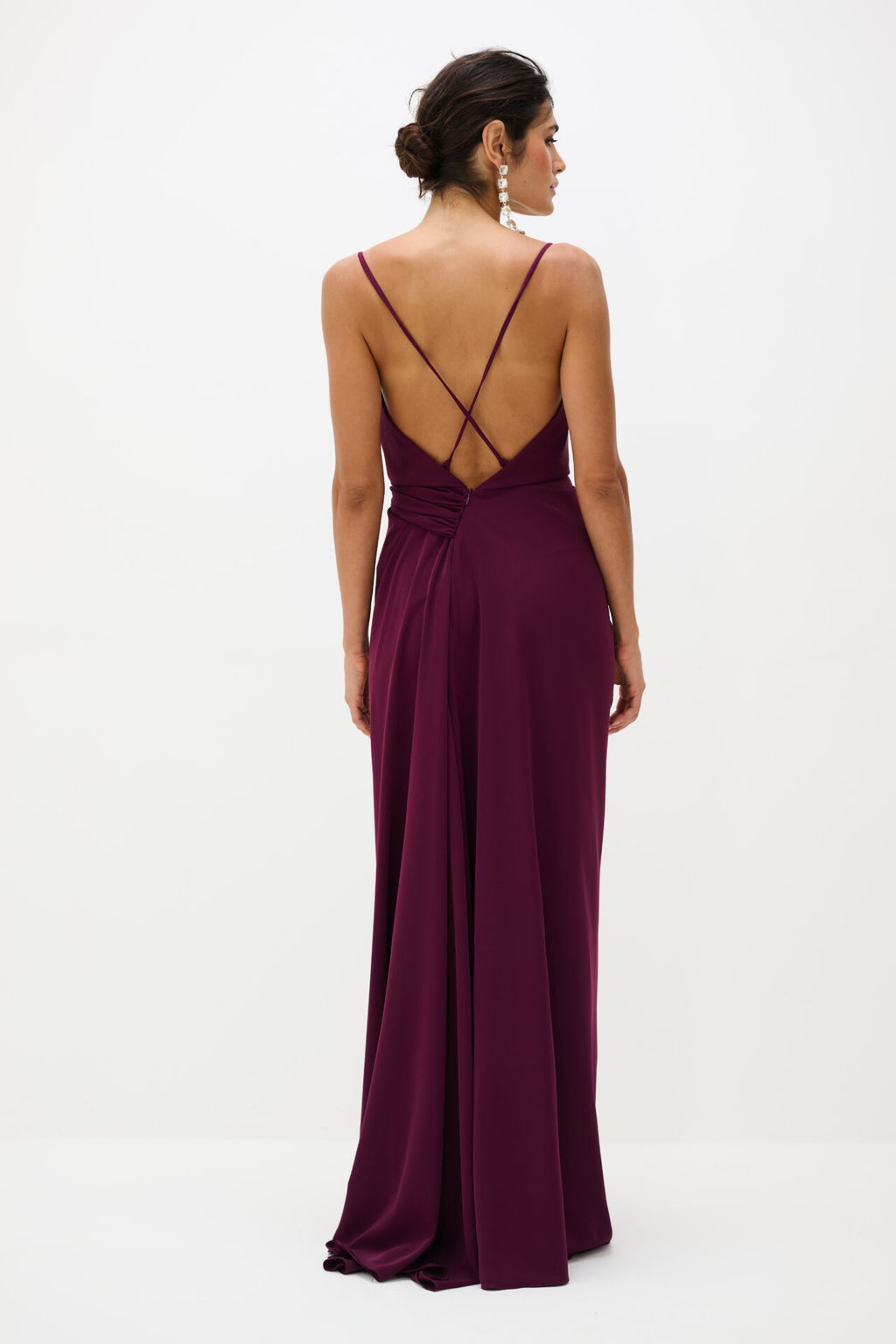 Vestido Drapeado Frente Única Com Fenda Pri - Uva