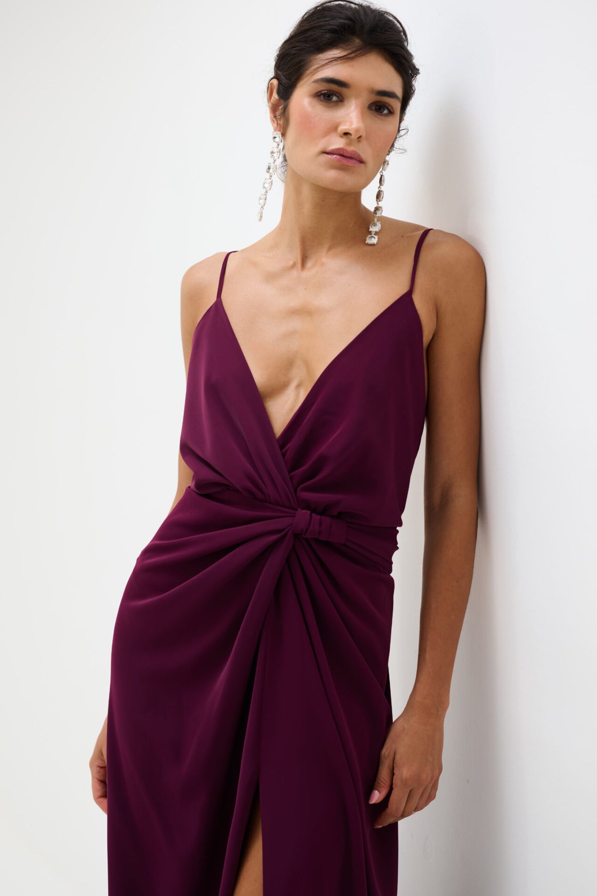 Vestido Drapeado Frente Única Com Fenda Pri - Uva