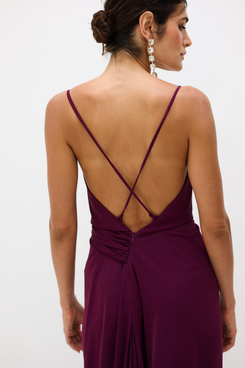 Vestido Drapeado Frente Única Com Fenda Pri - Uva