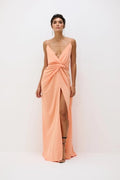 Vestido Drapeado Frente Única Com Fenda Pri - Pêssego