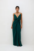 Vestido Drapeado Frente Única Com Fenda Pri - Verde Esmeralda