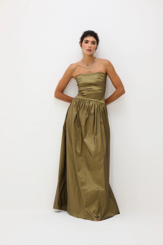 Vestido Longo Tafetá Sem Alças Eugenia - Dourado