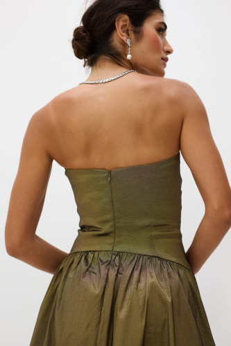 Vestido Longo Tafetá Sem Alças Eugenia - Dourado