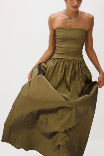 Vestido Longo Tafetá Sem Alças Eugenia - Dourado