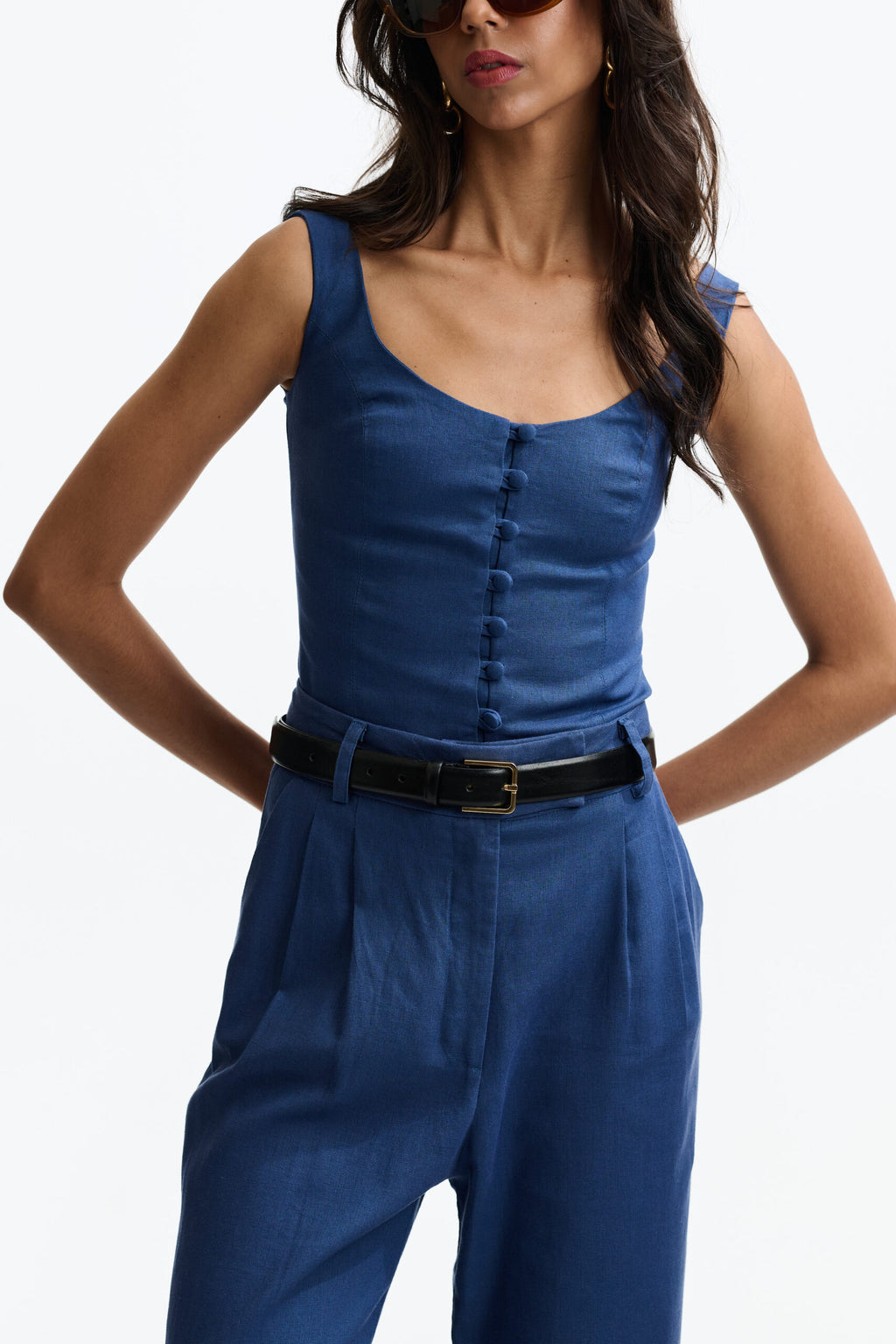 Corset De Linho Com Botões Rita - Azul Nuvem