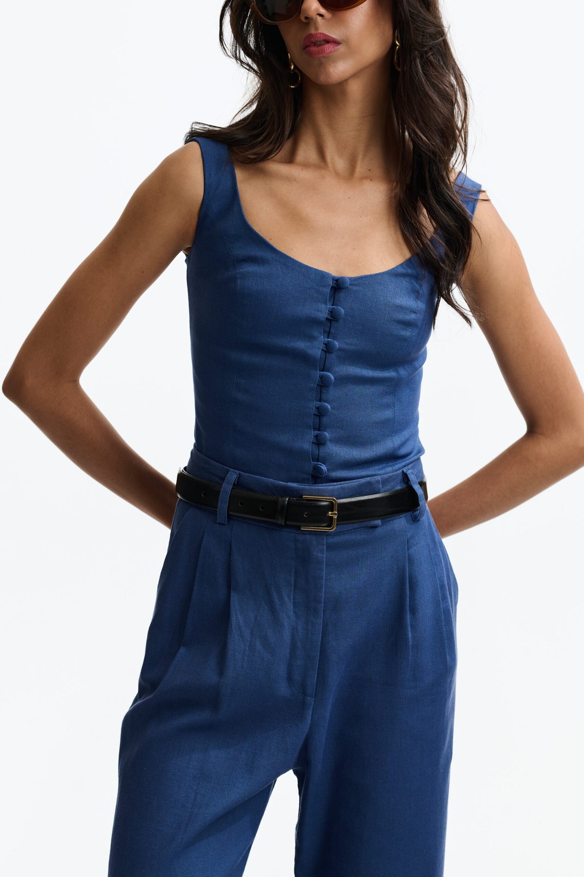 Corset De Linho Com Botões Rita - Azul Nuvem