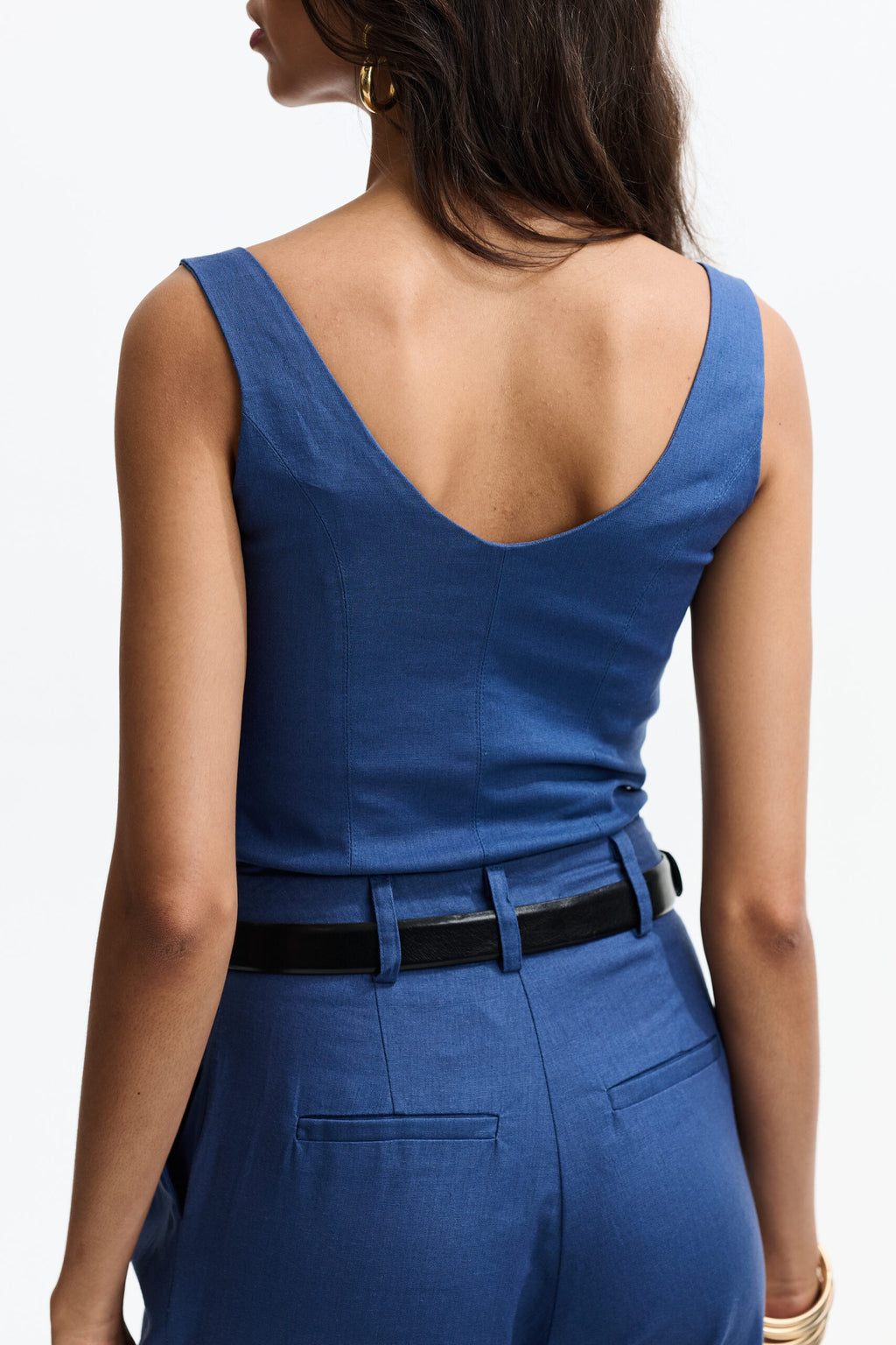 Corset De Linho Com Botões Rita - Azul Nuvem