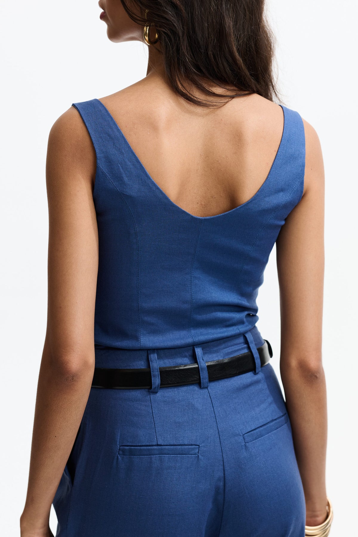 Corset De Linho Com Botões Rita - Azul Nuvem