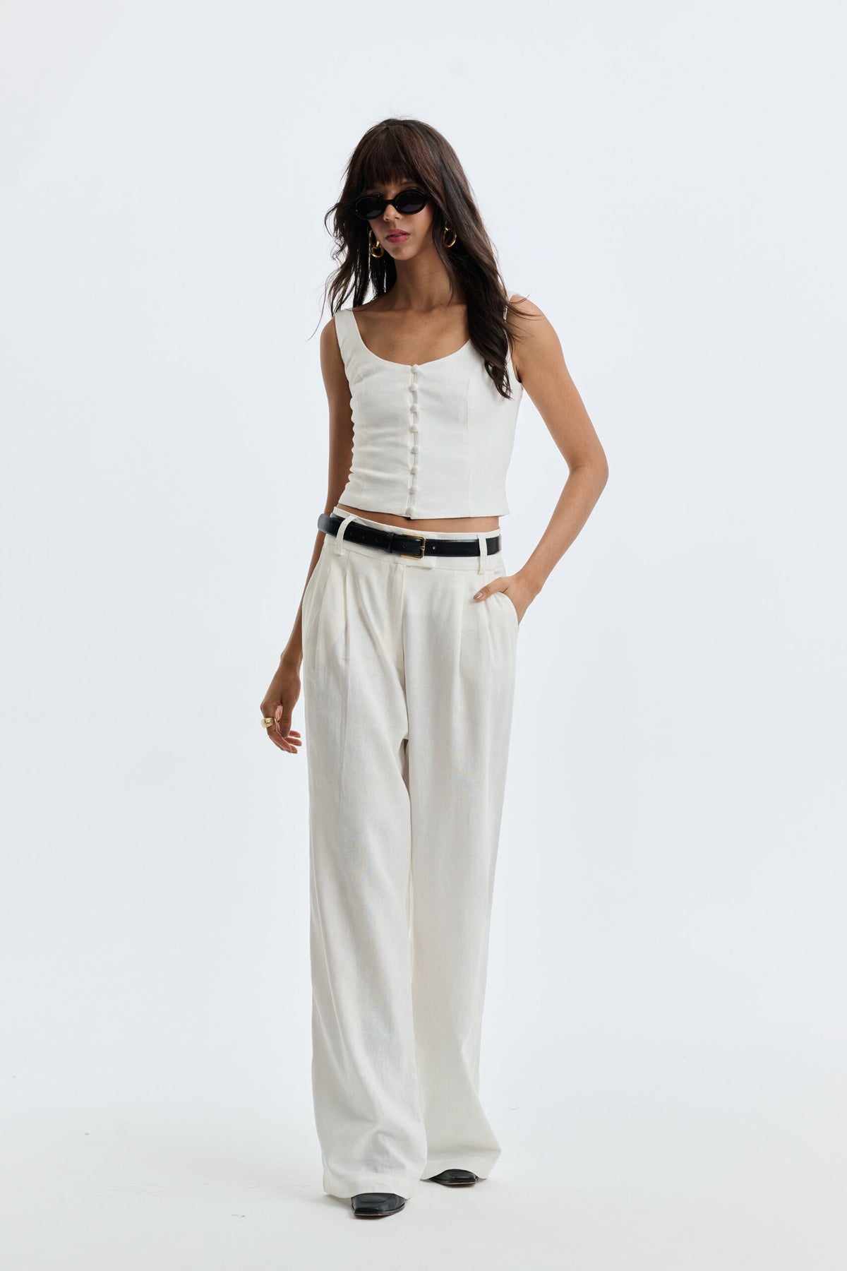 Corset De Linho Com Botões Rita - Off white
