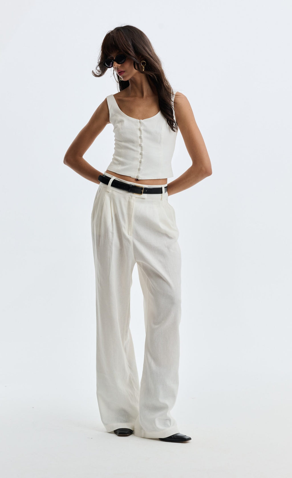 Calça Pantalona De Linho Eliza - Off White