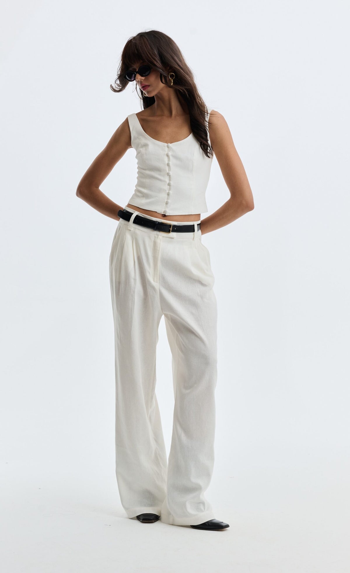 Calça Pantalona De Linho Eliza - Off White
