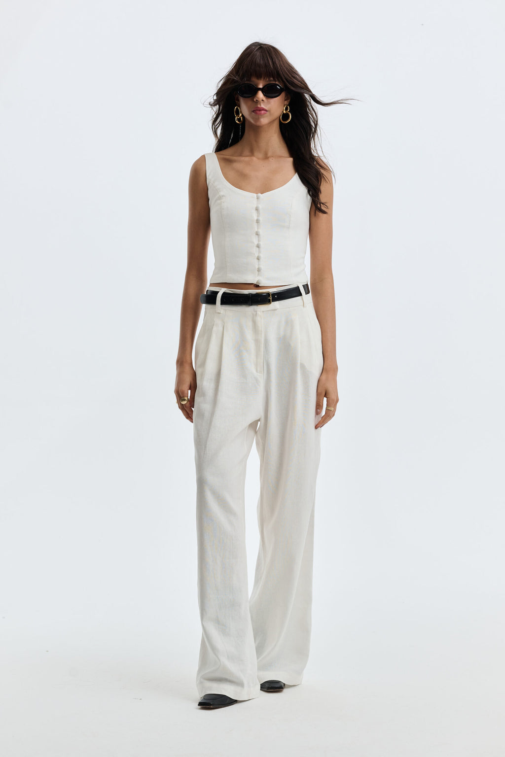 Calça Pantalona De Linho Eliza - Off White