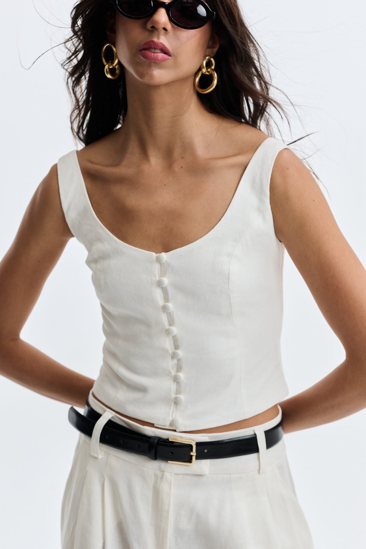 Corset De Linho Com Botões Rita - Off white