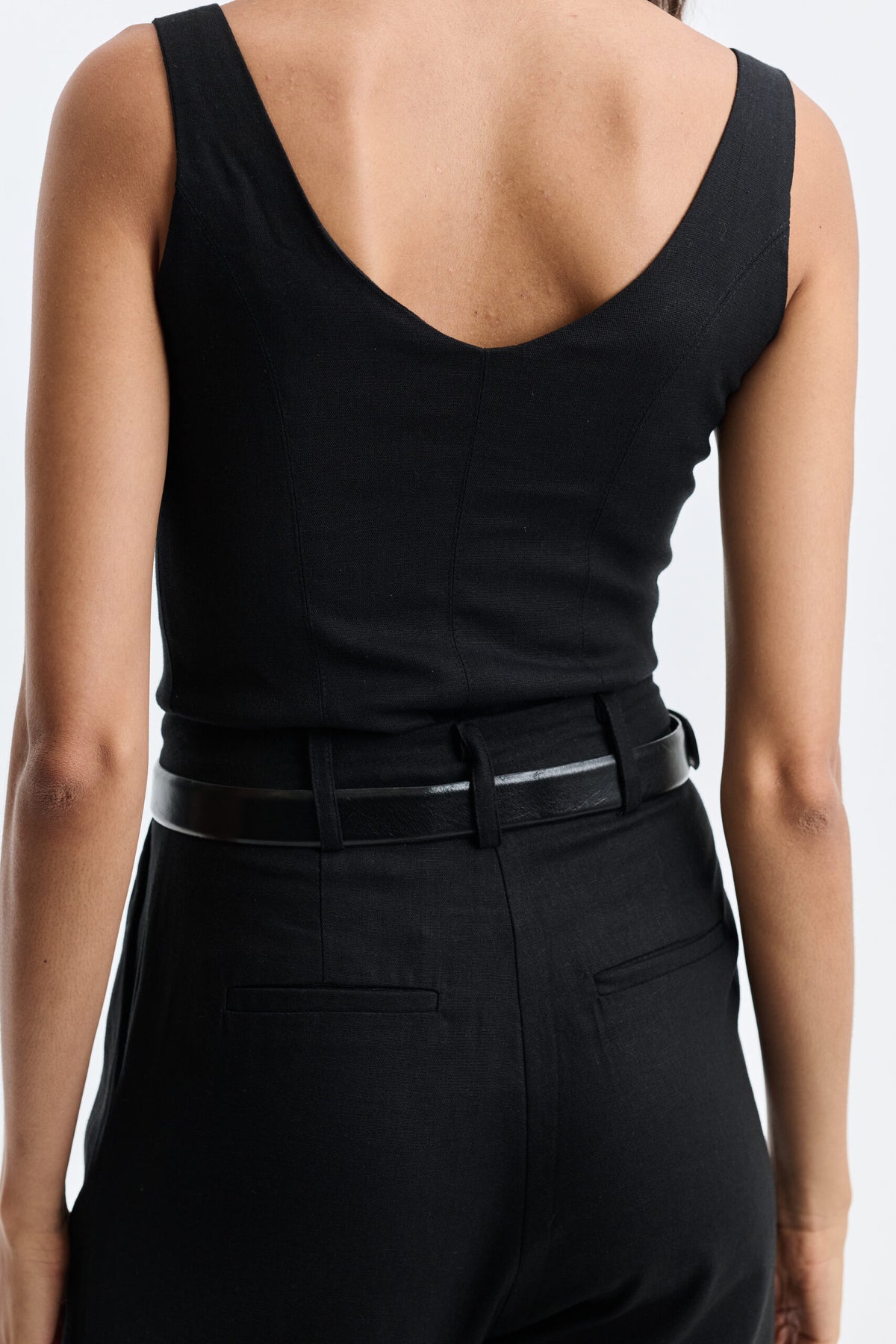 Corset De Linho Com Botões Rita - Preto