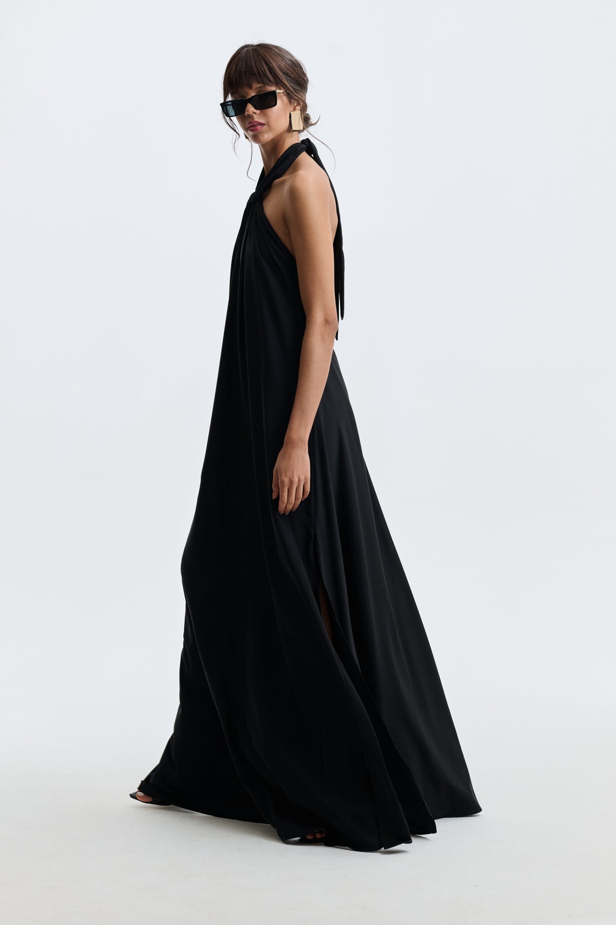 Vestido Longo Frente Única Dih - Preto