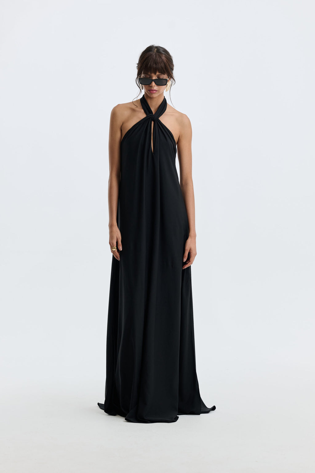 Vestido Longo Frente Única Dih - Preto